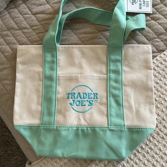 Trader Joe's mini Canvas Tote Bag aqua - Picture 2 of 3